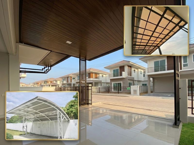 ติดตั้งโครงหลังคาหน้าบ้านและหลังคาลานจอดรถ